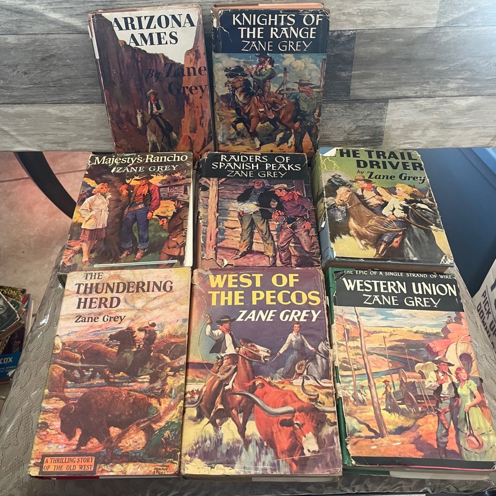 Vintage Zane Grey Western Book Lot of 8 Grosset & Dunlap Hardcover Dust Jackets